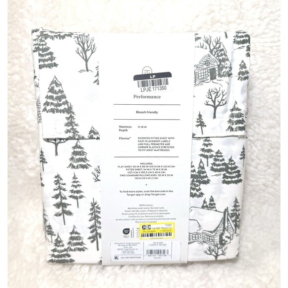 Full 400 Thread Count Performance Holiday Sheet Set Ivory Winter Scene Threshold - Picture 5 of 5